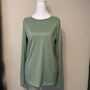 Poof! Sage Long Sleeve Top with Shoulder Detail